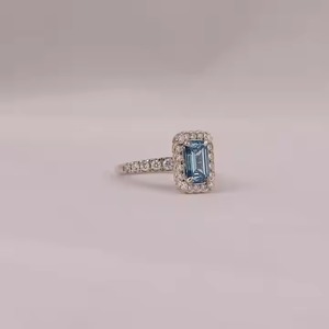 À la mode 14KT Solid Gold Solitaire Bague de fiançailles Bleu Emeraude Cut Lab Grown Diamond Tiny Cut Diamond IGI Certified - Product Image 2