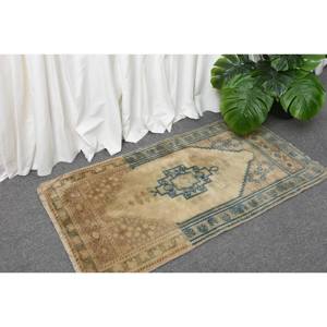 Clásico Beige azul 1,7X3 pies Alfombra de lana hecha a mano 3D diseño de retazos turcos para adolescentes sala de estar o dormitorio con respaldo de látex - Product Image 3