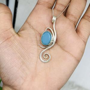 Aqua Chalcedony 925 Sterling <b>Silver</b> Pendant Handmade <b>Cross</b> Pattern Gemstone <b>Necklace</b> for Women for Parties - Product Image 2