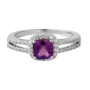 Bague en Améthyste Naturelle et Topaze Blanche pour Femme, en Argent Sterling 925 avec Coupe Coussin, Bague de Fiançailles pour Homme en Platine Shah Gems' - Product Image 1