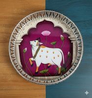 Plateau en argent allemand Pichwai de 8 pouces en gros pour cadeau de Diwali, cadeau de mariage et décoration intérieure