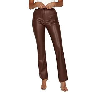Nouveau haut tendance décontracté femmes pantalon en cuir sur mesure à taille adulte pour l'hiver plat avant Style femmes pantalon en cuir - Product Image 1