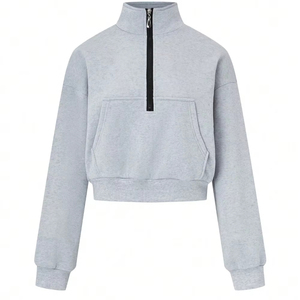 Sudadera con capucha de lana de color sólido con media cremallera personalizada para mujer, sudadera de lana gruesa y cálida para mujer - Product Image 1