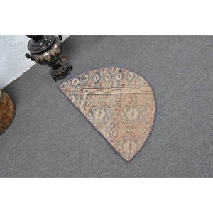 Alfombra de lana turca Vintage de 2,5x1,5 pies, diseño de retales Beige y azul, técnica de tejido plano, respaldo de látex para uso en el pasillo - Product Image 2