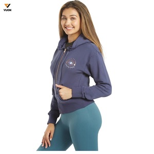 Sudaderas con capucha de mujer en blanco con cremallera completa de fabricante al por mayor sudaderas con capucha de punto con cremallera sólida básica de peso pesado para mujer - Product Image 5