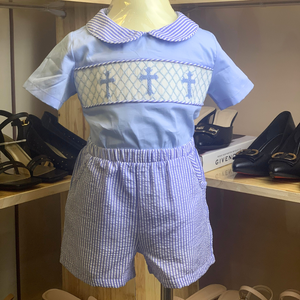 Grenouillère personnalisée OEM ODM pour bébés garçons grenouillère smockée vêtements à manches courtes bleu bulle vêtements d'hiver pour enfants manufacturés smockés - Product Image 4