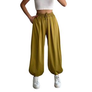Ropa de ajuste relajado para mujer, pantalones de pierna ancha plisados de tiro bajo, pantalones de viscosa de rayón de bambú gris, pantalones informales de estilo veraniego - Product Image 2
