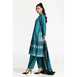 ชุดสูทผู้หญิง 3 ชิ้น ผ้าซาตินแจ็คการ์ดสีน้ำเงิน ตกแต่งกระดุม ความยาวระดับข้อเท้า ทรงปกติ เหมาะสำหรับใส่ทำงานหรือในช่วงฤดูร้อน - Product Image 5