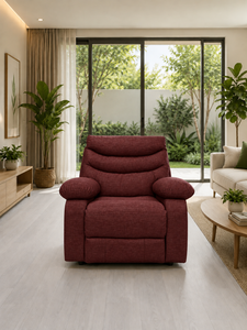 Modern Manual <b>Recliner</b> Sofa Single RC Maroon Seat <b>Fabric</b> Upholstered Accent <b>Chair</b> with Extendable Wood Frame for Living Room - Product Image 1