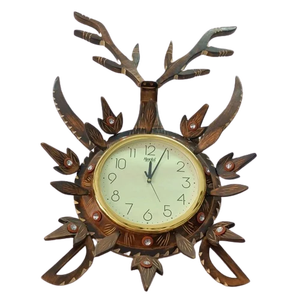 Thème de luxe horloge murale en bois fait à la main en bois sculpté horloge murale en bois sculpture à la main artisanat horloges murales - Product Image 3