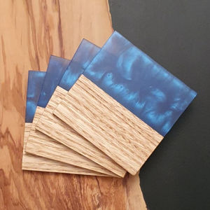 Marvelous Design Handmade Wood And <b>Blue</b> Resin <b>Coasters</b> Creative Drink <b>Coaster</b> Set For Home Decor Bar Accessories In Best Price - Product Image 1