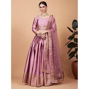 Magnifique Lehenga Choli de mariage en soie brodée rose, semi-cousu, taille personnalisée - Product Image 3