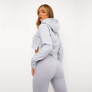 Venta al por mayor por encargo 45% algodón 55% poliéster forro polar gris Marga cielo guión recortado Sudadera con capucha de las mujeres nueva moda gran oferta - Product Image 2