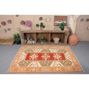 Alfombra Kilim turca Vintage de 4,4x6,4 pies, diseño de retazos rojo y verde, tejido plano de lana, respaldo de látex para pasillo rectangular para adolescentes de 10mm - Product Image 4