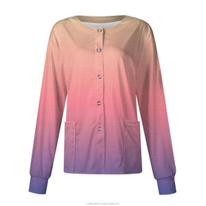 Cárdigan informal de manga larga tejido degradado para mujer, ropa de trabajo de enfermería de un solo pecho, chaqueta de cuello, médicos transpirables - Product Image 2