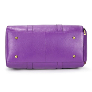 Sac de voyage pliable en cuir véritable violet avec fermeture éclair et poche avant, durable et portable - Product Image 6