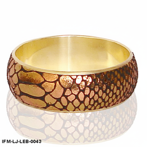 Handmade Genuine <b>Leather</b> & Brass Bangle Snakeskin Embossed Cuff <b>Bracelet</b> Exotic Animal Print Jewelry - Product Image 3