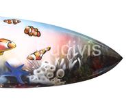 Décoration de planche de surf en bois de pin gravée à l'aérographe, thème poisson-clown, personnalisable en couleur et taille, pour la maison, à suspendre ou à poser sur table, vente en gros