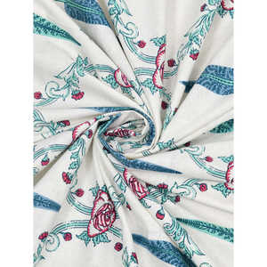Pur Coton Rajasthani Main Bloc Imprimer Six Places Nappe Turquoise Patti Motif - Product Image 4