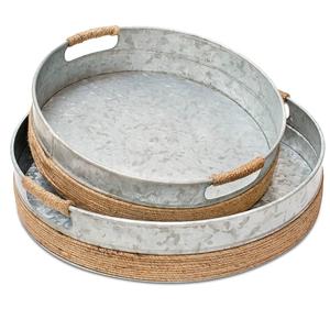 Plateau de service en métal galvanisé à l'aspect rouillé pour les fêtes de mariage de restaurant de bar d'hôtel de ferme - Product Image 1