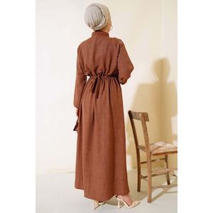 Robe en lin à volants Marron - Product Image 4