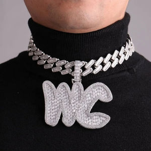 Pendentif en moissanite glacé, argent 925, grand charme lettre initiale, coupe baguette, hip hop, VVS, pendentif en moissanite personnalisé - Product Image 4