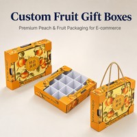 Boîte cadeau en carton ondulé imprimée sur mesure pour fruits pêches jaunes, avec poignée et 12 compartiments pour e-commerce