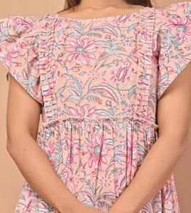 Vestido largo Floral con estampado de algodón hecho a mano indio, ropa de fiesta de mujer elegante con cintura Natural, regalo de novia personalizado, venta - Product Image 5