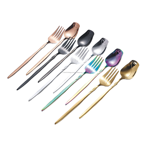 Rainbow Color 5 Rose Spoon and 5 Heart Engraved Fork <b>Flatware</b> <b>Set</b> For any Occasion (Pack of 10) - Product Image 1