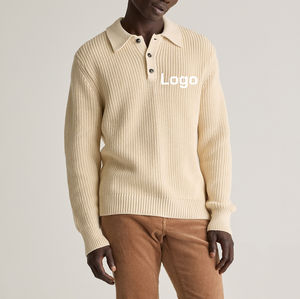 LOGOTIPO personalizado bordado Diseños de marca 100% Suéter de punto de algodón original Suéter de punto de manga larga POLO sólido Suéter de punto para hombres - Product Image 1
