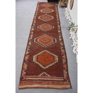 พรมตุรกีวินเทจขนาด 3x11.5 ฟุต, พรมปูพื้น, พรมขนสัตว์สีน้ำตาลเฮอร์กี - Product Image 1