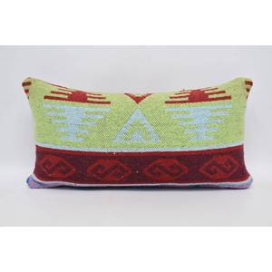 Geometric Green Wool <b>Pillow</b> 12x24 Inches Vintage Print Traditional Design Plain Decorative Cushion Portable Woven Technique - Product Image 1