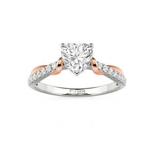 แหวนเพชรรูปหัวใจสองสี Jeulia Amore 18K โรสโกลด์และชุบโรเดียม - Product Image 3