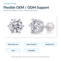 Boucles d'oreilles clous en argent sterling 925 avec moissanite ronde de 0,5 carat, serties de six griffes, pour femme