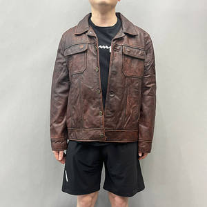 Veste universitaire en cuir véritable pour homme, col montant, automne, style vintage, coupe-vent, vente en gros - Product Image 4