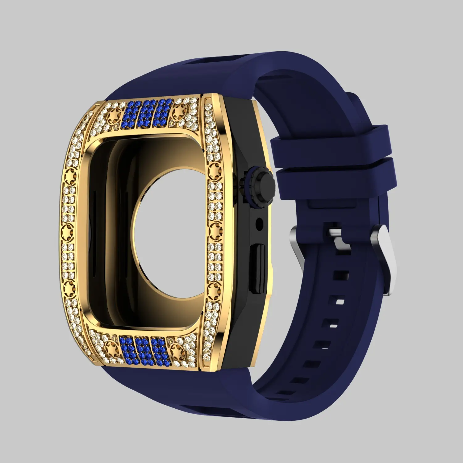 Casing jam tangan baja tahan karat 316L Bezel berlian kualitas terbaik dengan tali karet cocok untuk jam tangan Apple 44mm 45mm