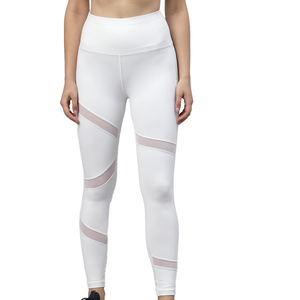 Leggings de yoga blancs taille haute avec empiècements transparents, longueur intégrale, sans coutures, extensibles dans quatre directions, pour femmes - Product Image 1