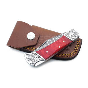 Secure <b>Lock</b> and Comfortable Grip Handcrafted Damascus Folding Hunting <b>Knife</b> with Customizable OEM Wood Handle for DIY Projects - Product Image 5