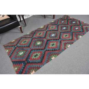 3.6x8 ft Turkish Rug, Kilim Rug, <b>Red</b> Striped Rug <b>Wool</b> - Product Image 5