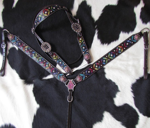 Ensemble de chevaux en cuir imprimé léopard personnalisé équipement de course d'équitation de style western-comprend collier de bride de cuirasse - Product Image 4