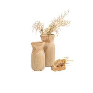 Jarrón de madera natural hecho a mano, liso y pulido, de madera maciza para decoración del hogar y cafeterías. - Product Image 2