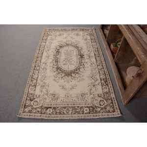 Alfombra turca vintage Beige-Marrón 3,8 X 6.6ft Área grande clásica con diseño de retazos Piel de conejo sintética Respaldo de látex 4m de ancho - Product Image 1