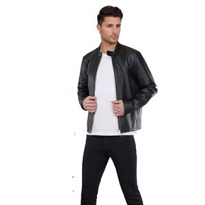 Chaqueta de Cuero Casual para Hombre, Color Sólido, Estilo Urbano, Cuello Alto de Lona, Transpirable, Ecológica y Cómoda - Product Image 3