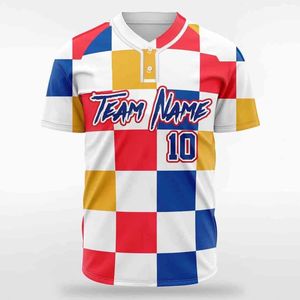 Sublimación personalizada poliéster béisbol Jersey transpirable uniforme impreso colorido malla bloques diseño adulto joven liso en blanco - Product Image 1