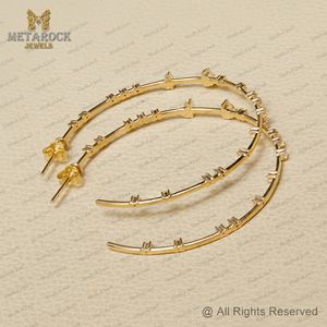 Pendientes de oro amarillo de 14K sólido, pendientes de medio aro de diamante pavimentado, pendientes de aro grandes de oro hechos a mano, regalo de boda, joyería de diseñador - Product Image 6