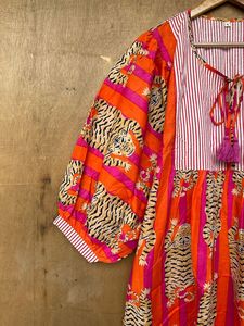 Vestido Hippie bohemio de verano para mujeres y niñas, estampado de bloque de algodón, Midi, Mini cuello profundo, cierre de cadena, suelto, Natural para bodas - Product Image 3