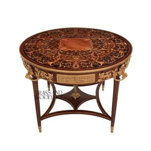 Mesa de Entrada Clásica de Lujo con Incrustaciones de Latón y Madera - Product Image 1