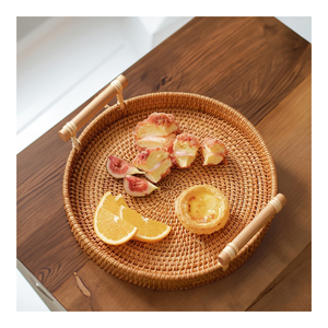 Bandejas redondas de bambú hechas a mano de Vietnam, bandeja decorativa de lujo respetuosa con el medio ambiente, marco de ratán tejido a mano para cafetería, - Product Image 1