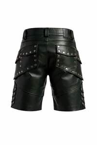 กางเกงขาสั้นหนังแท้สไตล์พังก์ร็อกสำหรับผู้ชาย ประดับหมุดโลหะ ดีไซน์ใหม่ปี 2026 - Product Image 5