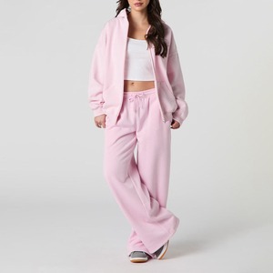 Haute qualité personnalisé femmes sweat à capuche zippé joggers fermeture éclair complète survêtement coton polaire 2-Pc salon ensembles imprimé course costume - Product Image 6
